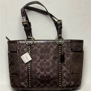 New With Tag Coach Dark Brown Lurex Stud Tote F12853
